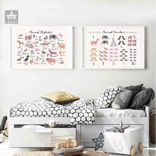 Alphabet Poster Number Educational Canvas Painting Nursery Wall Art Prints Animals Illustration Learning Picture Kids Room Decor
