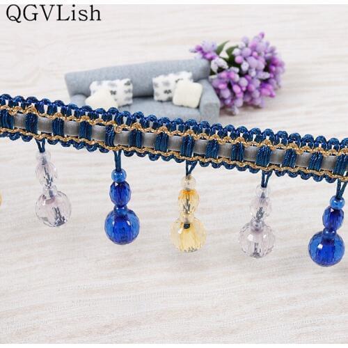QGVLish 12M Acrylic Beads Curtain Lace Trim DIY Sew Sofa Lamp Stage Fabrics Curtain Accessories Lace Ribbon Belts Trims Decor