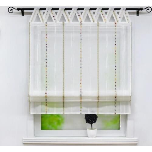 Roman Curtain Color Stripes Shade Sheer Balcony Window Voile Drapery Valance Magic for Kitchen Home Decoration