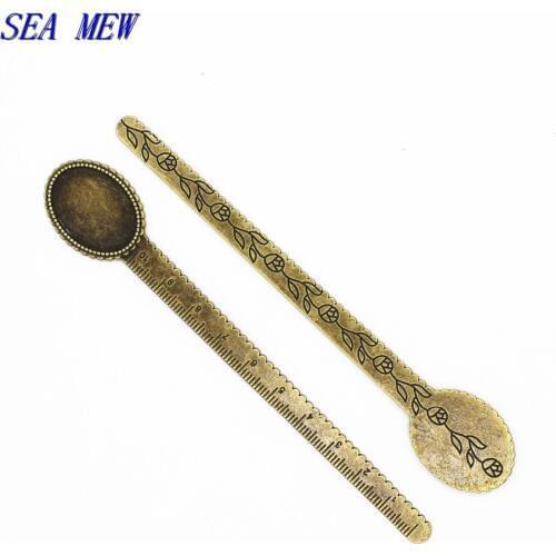 SEA MEW 10PCS Inner 20mm 25*18mm Blank Antique Bronze Silver color Vintage Metal Alloy Bookmark Base Settings For Jewelry Making