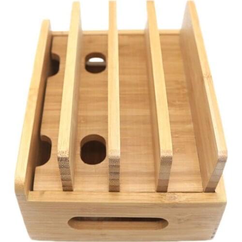 Mobile Phone Bracket Bamboo Wood Multi-Device Charging Station Organizer Office Flat Bracket