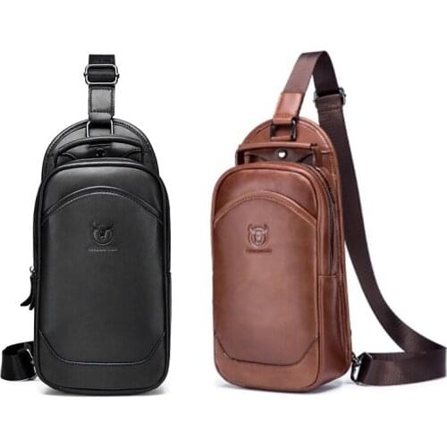 BULLCAPTAIN Leather Messenger Shoulder Bag Mens Chest Bag Multifunctional Casual Fashion Messenger Handbag
