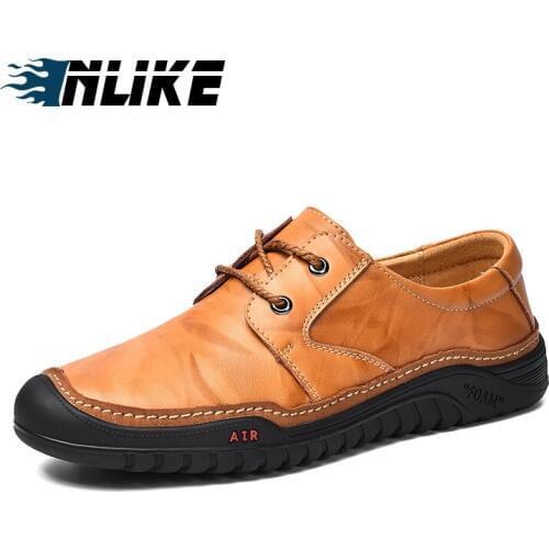 Inlike Genuine Leather Shoes Men Luxury Brand Mens Lace Up Shoes Casual Moccasins Men Fashion Loafers Men Flat Driving Shoes