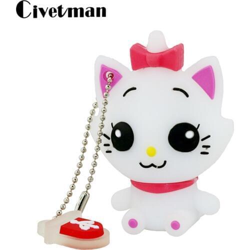 Pen Drive Cartoon White Marie Cat Pendriver 4GB 8GB 16GB 32GB 64GB 128GB USB Flash Drive Memory Stick Pendrive Animal Mini Gift