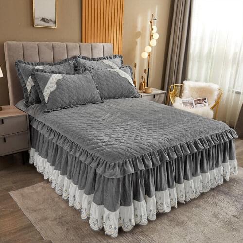 Thicken Quilted Luxury Bed Skirt Crystal Velvet Bedspread on The Bed Foldable Fitted Sheet Machine Washable Bed Cover