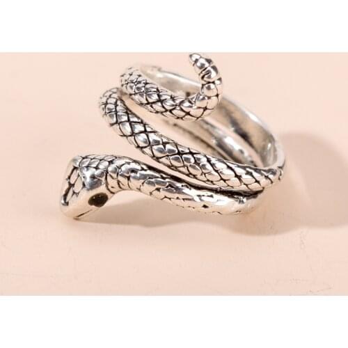 European American Vintage Punk Open Ring for Men Three-dimensional Cool Cobra Snake Ring Wholesale Jewelry