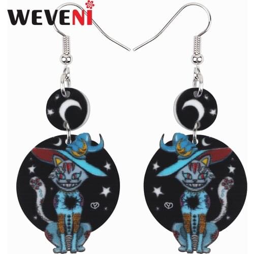 WEVENI Halloween Acrylic Horror Moon Wizard Magic Cat Earrings Fashion Big Drop Dangle Charms Gifts Jewelry For Women Girl Teen