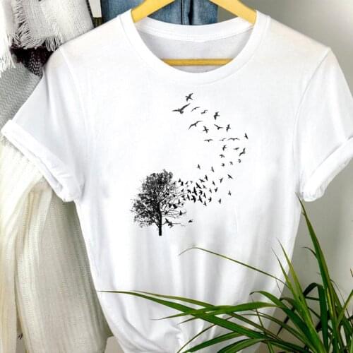 Women Clothes Watercolor New Trend Lovely 90s Cartoon Print Mujer Camisetas Regular Tee Top Tshirt Female Graphic T-shirt