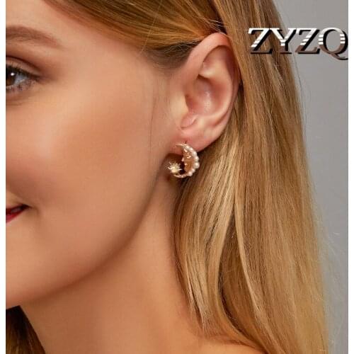 ZYZQ Gold-color Exquisite Crystal Moon Stud Earrings For Women Gifts Fashion Jewelry Accessories Wholesale