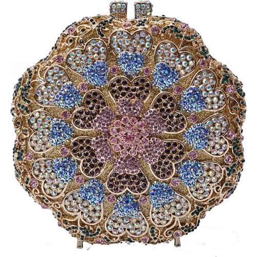 Multi-Color Circle Evening Clutch Crystal Bags Silver/GoldWomen Clutches Purse Evening Bags Luxury Ladies Ball Banquet Handbags