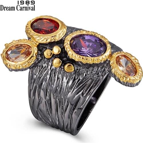 DreamCarnival1989 Creative-Multi-Colors Cubic-Zirconia-Ring for Women Black-Gold Gothic Rings Amazing Price Hot Pick WA11781