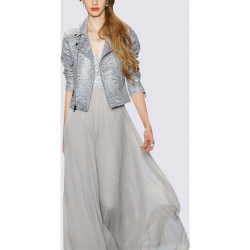 2018 Women Fashion Show Dress Suit Short Slim Lace Coat& High-waisted Maxi Long Chiffon Dress Two-piece Set Girls Party Vestidos