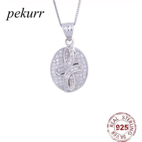 Pekurr 925 Sterling Silver Crystal Round Cross Oval Necklaces For Women Zircon Vintage Geometry Pendants Fashion Jewelry Gift