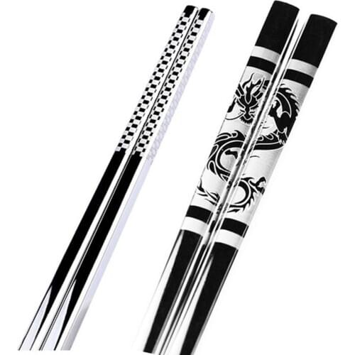 New 1pair Stainless Steel Anti Skid Dragon Chopsticks Sushi Metal Iron Portable Chinese Healthy Food Chopsticks Tableware Gifts