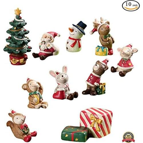 10pcs Micro Landscape Flowerpot Resin Christmas Crafts Decor Small Ornaments Miniature Resin Artificial Santa DIY Christmas Gift
