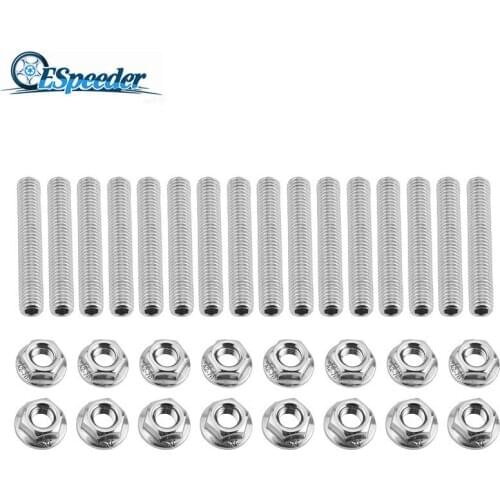 ESPEEDER 16PCS Exhaust Manifold Bolt 304 Stainless Steel Silver Exhaust Manifold Stud Kit Suitable For Ford Car Accessories
