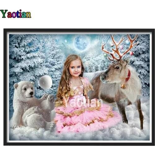 5D DIY Diamond Painting Full Square Round Diamond Mosaic Snow girl elk and polar bear Cross Stitch Beads Embroidery Rhinestones