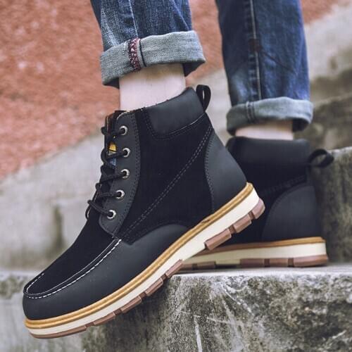 Men Basic Boots 2020 Winter Fashion Shoes Men Casual Boots Leather Lace-up Ankle Comfy Work Men Boots Zapatos Mujer