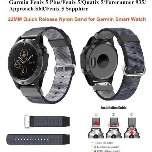 Quick Release Sport Nylon Watch Strap for Garmin Fenix 5 Plus/Fenix 5/Quatix 5/Forerunner 935/Approach S60/fenix 5 Sapphire Belt