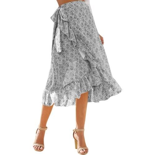 Elegant Ruffled Bow Tie Midi Skirt 2021 Women High Waist Casual Streetwear Female Wrap Skirts Spring Autumn Ladies Vintage Skirt
