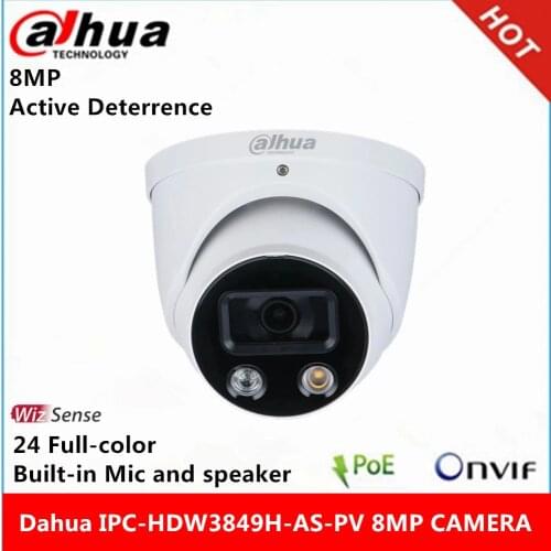 Dahua 4K IP Camera IPC-HDW3849H-AS-PV 8MP 24 Hours Full-Color Active Deterrence Fixed-Focal Eyeball WizSense Network Camera