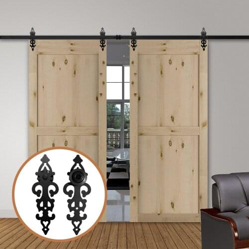JACHOR 4-16FT Barn Door Slides Hardware Kit Vintage Style Door Rail Barn Door Track Pulley Set for Double Door
