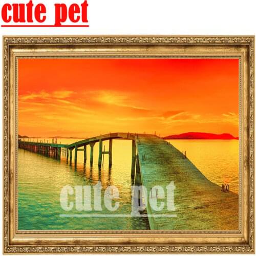 Sunset seascape bridge Art painting diamond painting Diy diamond embroidery cross stitch decorative painting full diamond Mosaic