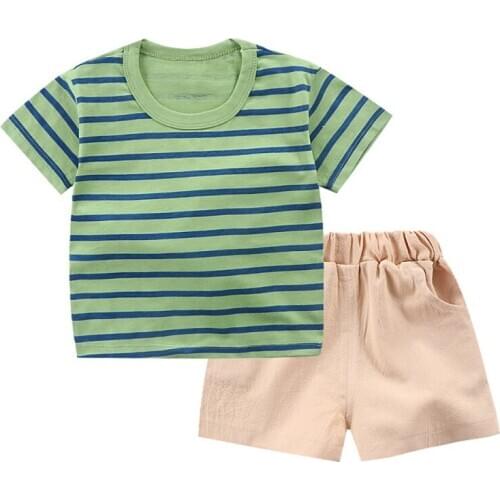 Summer Baby Boys Summer Casual Short-sleeved Shorts Striped Two-piece Suit