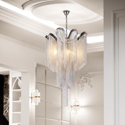 Nordic Post-modern Simple Wave Fringed Aluminum Chain Chandeliers Personality Restaurant Living Room Study Small Led Chandelier