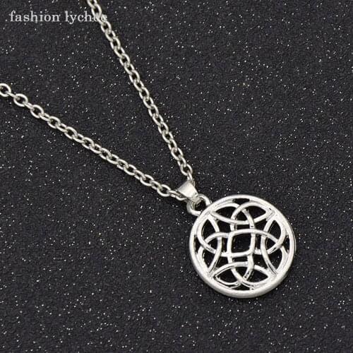 Fashion lychee Classic Metal Geometric Knot Hollow Round Drop Necklace Silver Color Link Chain Mens Pendant Necklace