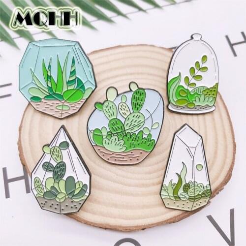 Cartoon Creative Green Plant Potted Plant Sapling Grass Cactus Enamel Brooch Alloy Badge Clothes Bag Pin Jewelry Gift For Friend