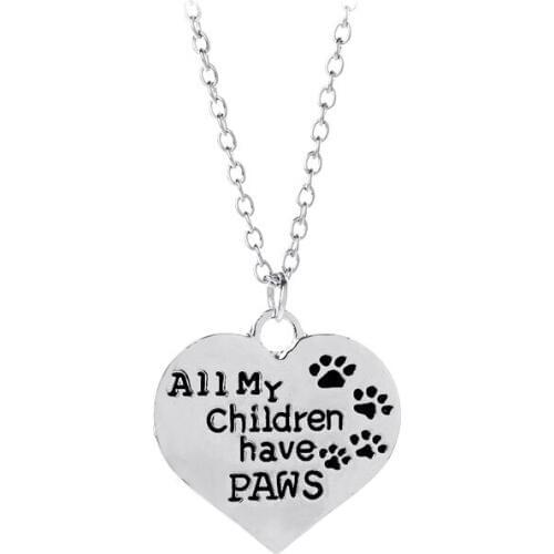 New Arrival Fashion Creativity Pet Claw Necklace Letter All My Children Have Paws Pendant Chain Necklace For Women
