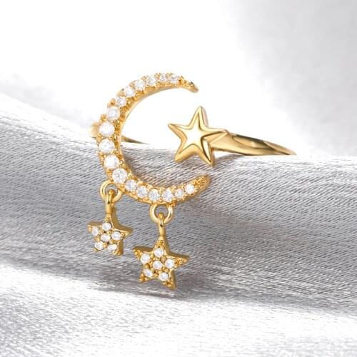 New Design Rings for Women Minimalism Moon and Star Opening Zircon Trend Rings Gold Silver Color Stainless Steel Jewelry Gift