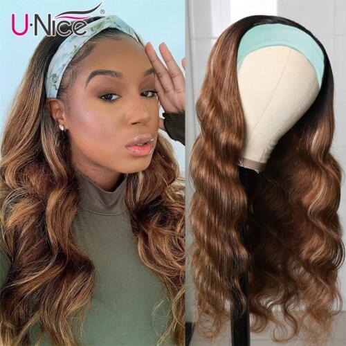 UNice Hair Honey Blonde Headband Wig Ombre Color 1B/TL412 Highlight Glueless Body Wave Wig 100% Human Hair Wig For Women