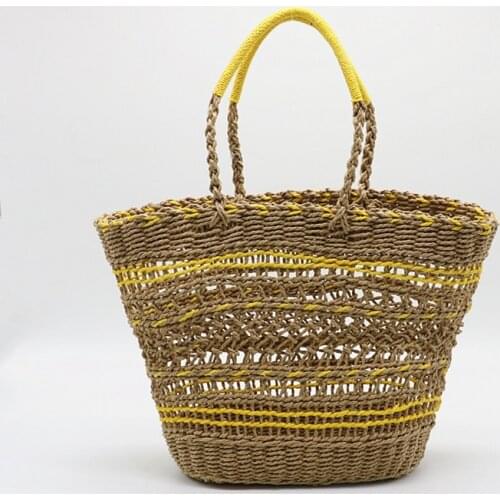 Hollow Straw Woven Women Handle Bags Yellow One-shoulder Female Beach Bag Large Capacity Ladies Handbags Straw Bags for Women