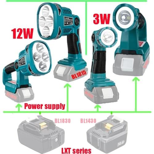 Portable Spotlight LED Warning Light Work Lamp Flashlight Torch Hand Lantern for Makita 14.4V 18V BL1830 BL1430 Li-ion Battery