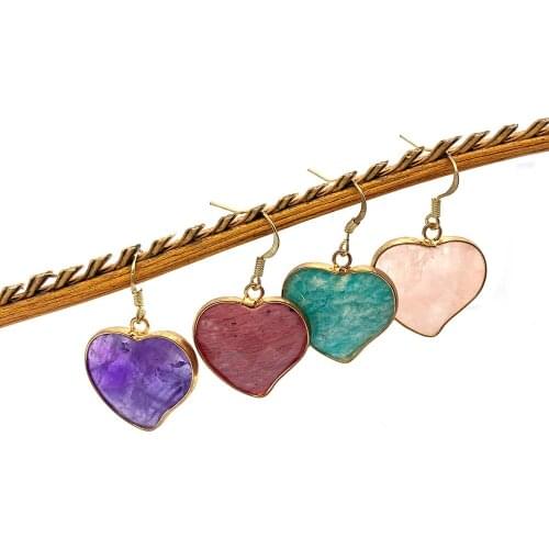 1 Pair Natural Stone Earrings Jewelry Heart-shaped Shape Multi-color Gemstone Edging DIY Handmade Ear Studs Pendant Accessories