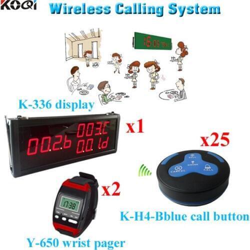 Call Bell System Fast Food Pizza Change Language Transmitter Receiver (1 display 2 wrist watch 25 call button)