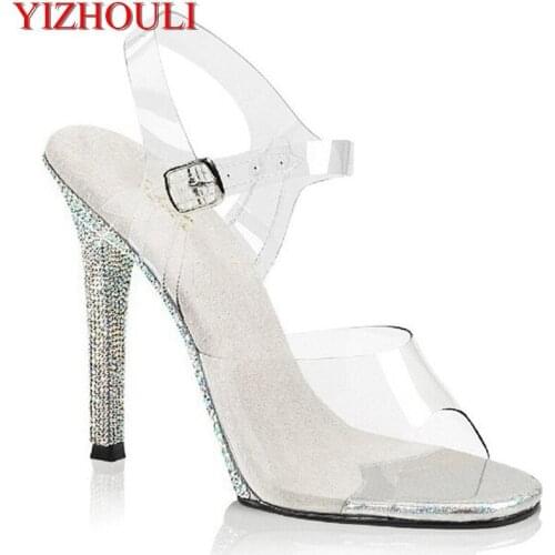12 cm high heels for model runway show, bikini contest shoes, rhinestone soles, banquet stage summer crystal, sandals