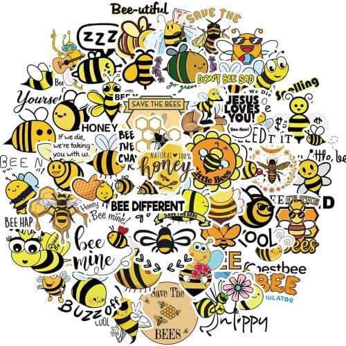 10/30/50pcs Inspirational Cute Bee Stickers Kids Toy PVC Waterproof Laptop Computer Skateboard Scrapbook Luggage Phone DIY Decal
