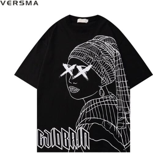 VERSMA Korean Ulzzang Chic Cartoon Printed T-shirt Men Women Hip Hop Streetwear Gothic Oversized Vintage Tshirt Men Dropshipping