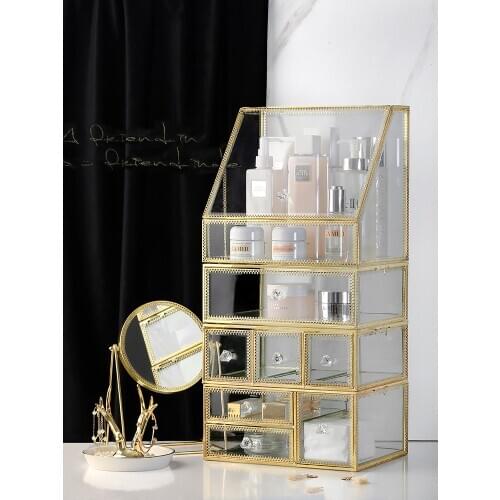 Vintage Phnom Penh Glass Cosmetic Case Dresser Jewelry Storage Box