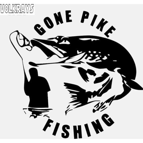 Volkrays Personality Car Sticker Gone Pike Fishing Accessories Reflective Waterproof Vinyl Decal Black/Silver,14cm*15cm