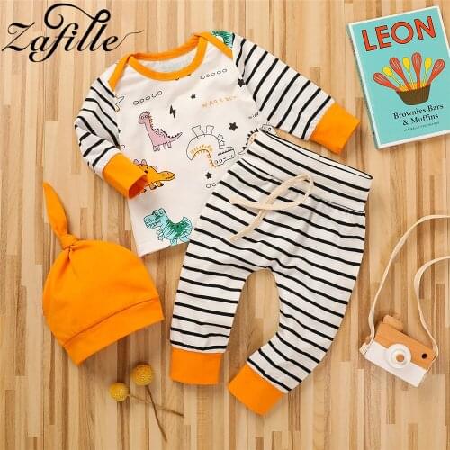 ZAFILLE Dinosaur Clothes For Newborn Baby Boy Outfits Striped 3pcs Suit For Baby Boys Clothes With Hat Infant Clothing Baby