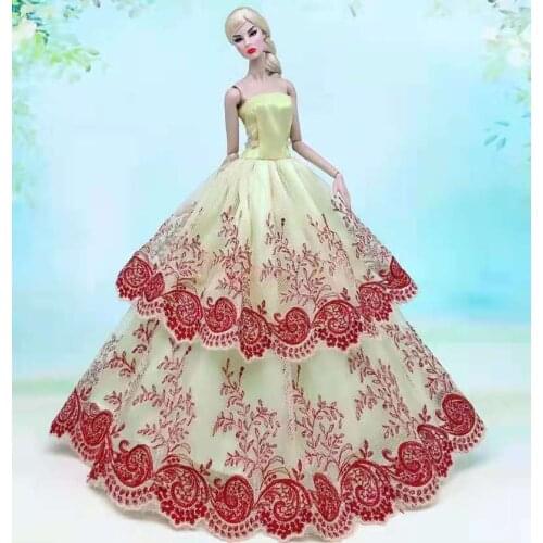 Yellow Pink Floral Princess Dresses For Barbie Doll Outfits Clothes Off Shoulder Lace Wedding Gown 1/6 BJD Dolls Accessories Toy