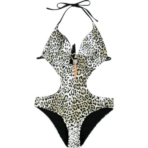 Fashion Women Sexy Floral Leopard Print Belly Cover Halter Monokini Swimwear Swimsuit comfortable to wear TO Beach Summer