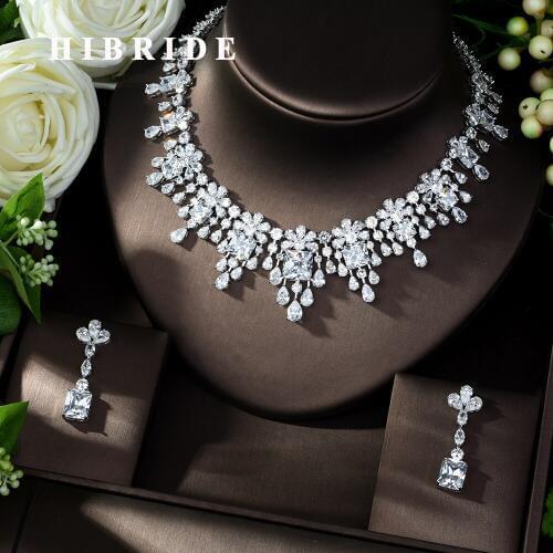 HIBRIDE AAA CZ Classic Design Luxury Bridal Wedding Jewelry Sets Women 4pc Set Copper Bridal Jewelry Sets N-987