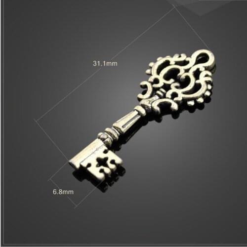 High quality 10 PCS/Lot 6.8mm*31.1mm antique tibet silver plated religious crown key DIY metal charms