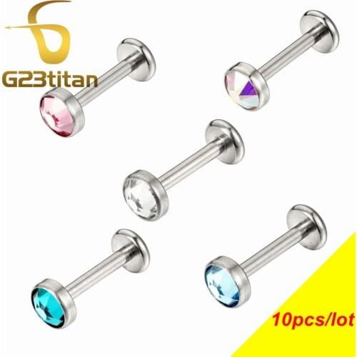 10pcs / Lot Mens Womens Zircon Ear Stud Internal Thread Labret Stud Lip Ring Cartilage Ear Fashion Jewelry Piercing