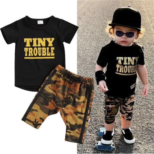 2021 Cool Toddler Baby Boy Clothing Letter Print Short Sleeve T-shirt+Camouflage Harem Shorts Pants Summer Casual Boys Clothing